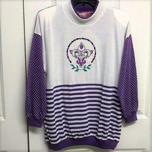 Cusp Purple White Multi Print Long Sleeve Soft Cotton Blend Casual Top M NWT